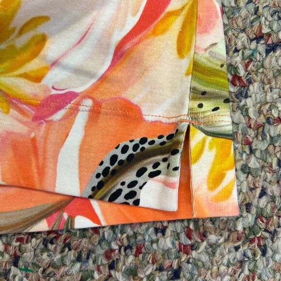 Chico's NWOT Orange White Green Tiger Lily Print Pima Cotton SS Tee Sz 1/US M - Picture 7 of 10